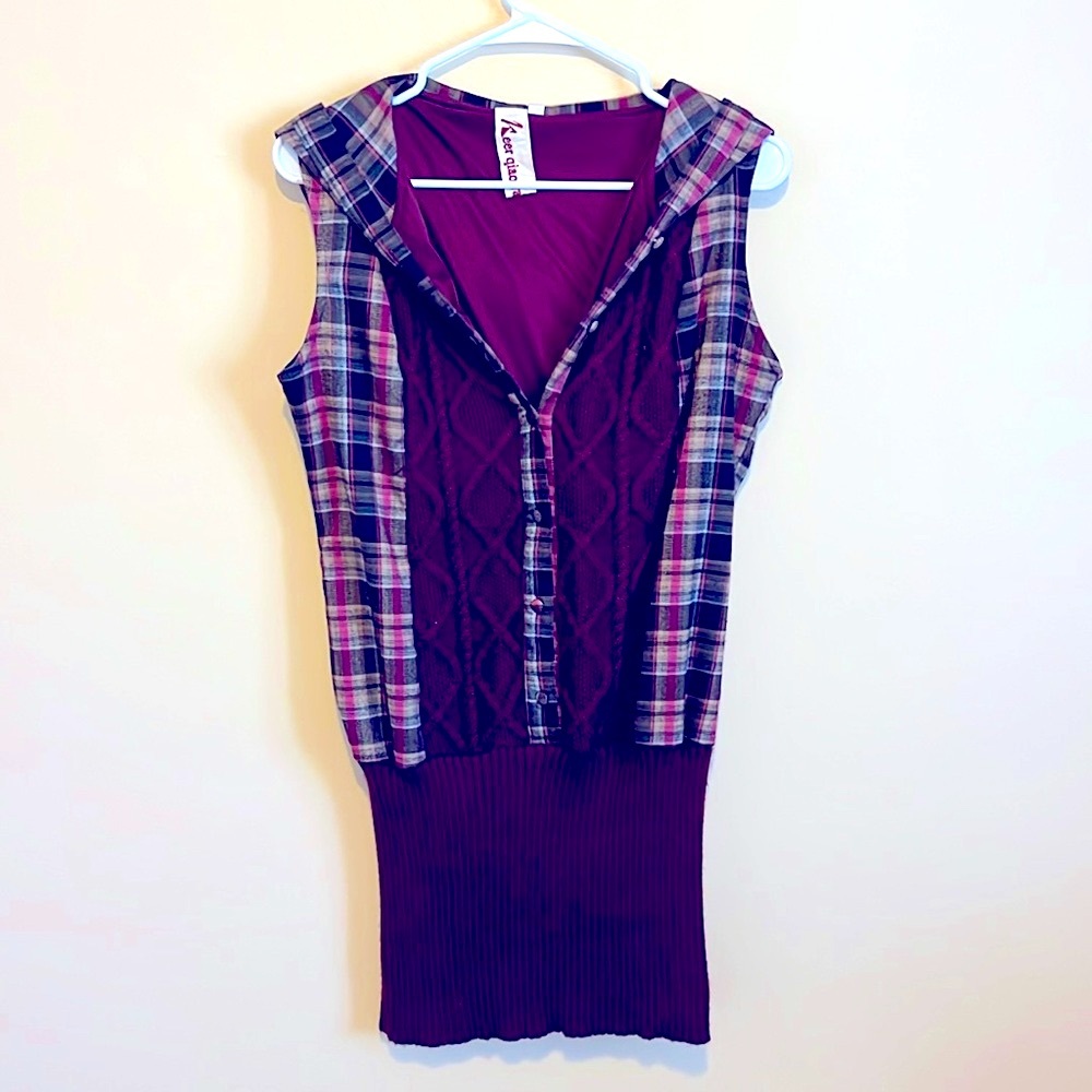 L/M Hoody Tunic MiniDress Good with Leggings/Skirt ButtonedDown Stretchy Knitted